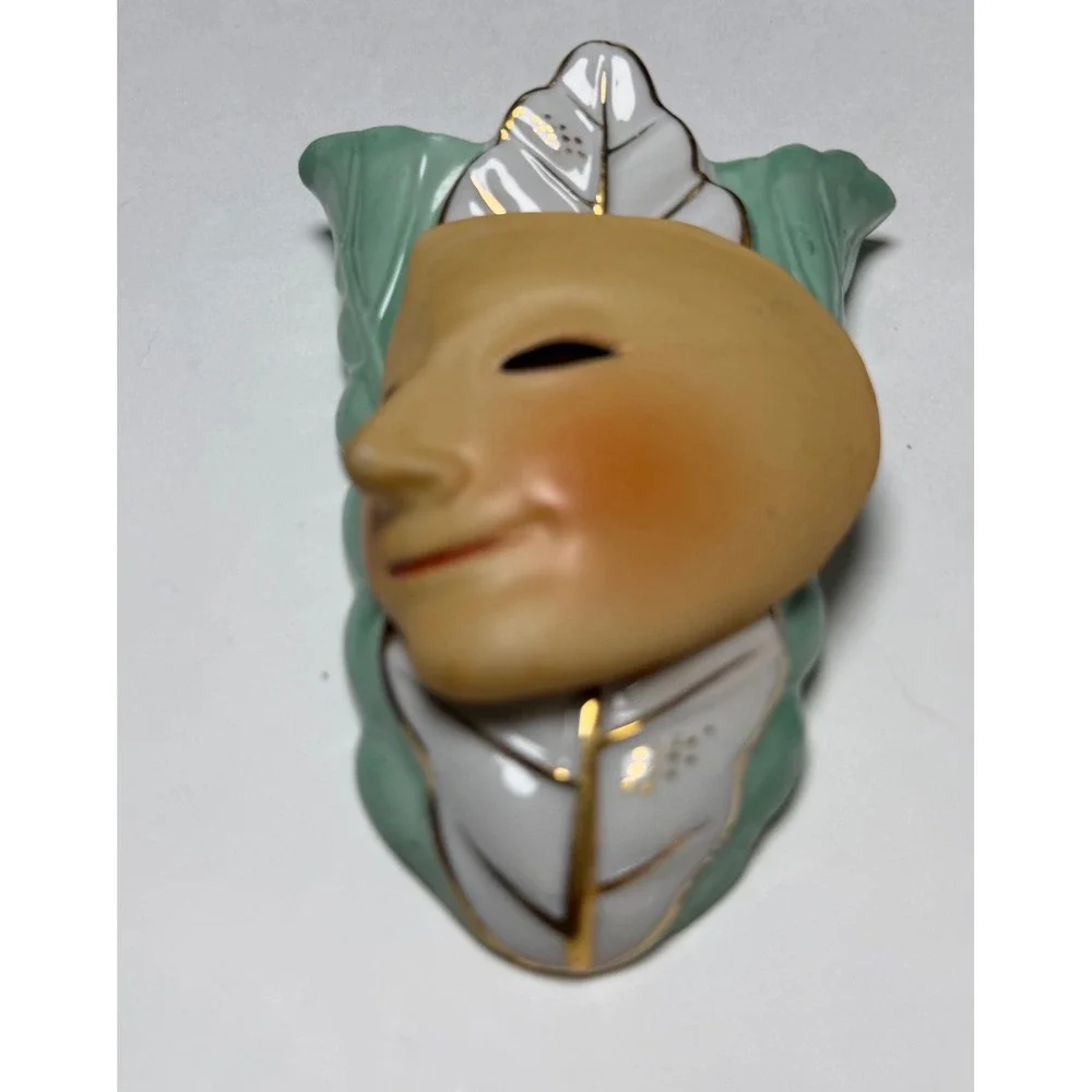 VTG Nippon Yoko Boeki Mask Porcelain Wall Pocket Japan MCM Theater Art Deco